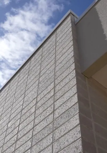 Split face concrete blockwork wall on a commercial build